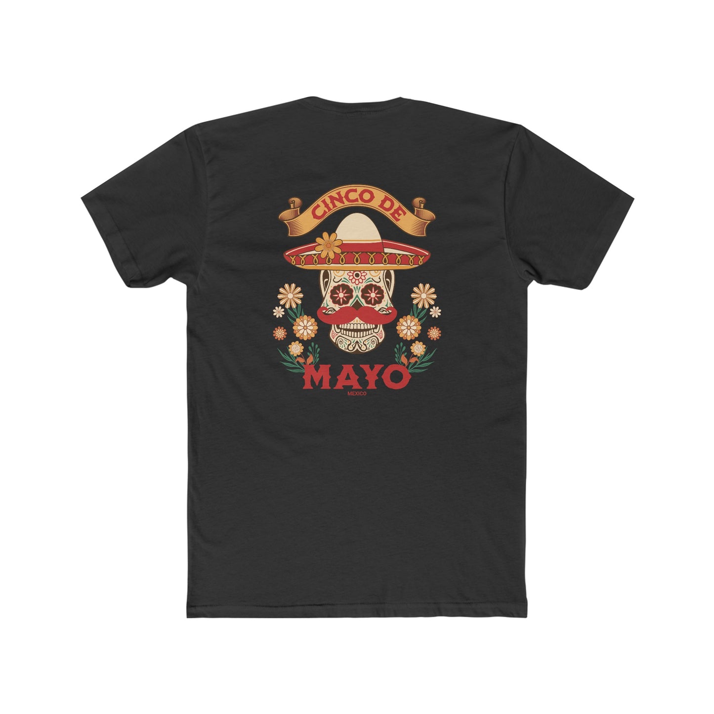 Mariachi Sugar Skull, Cinco de Mayo- Men's Cotton Crew Tee