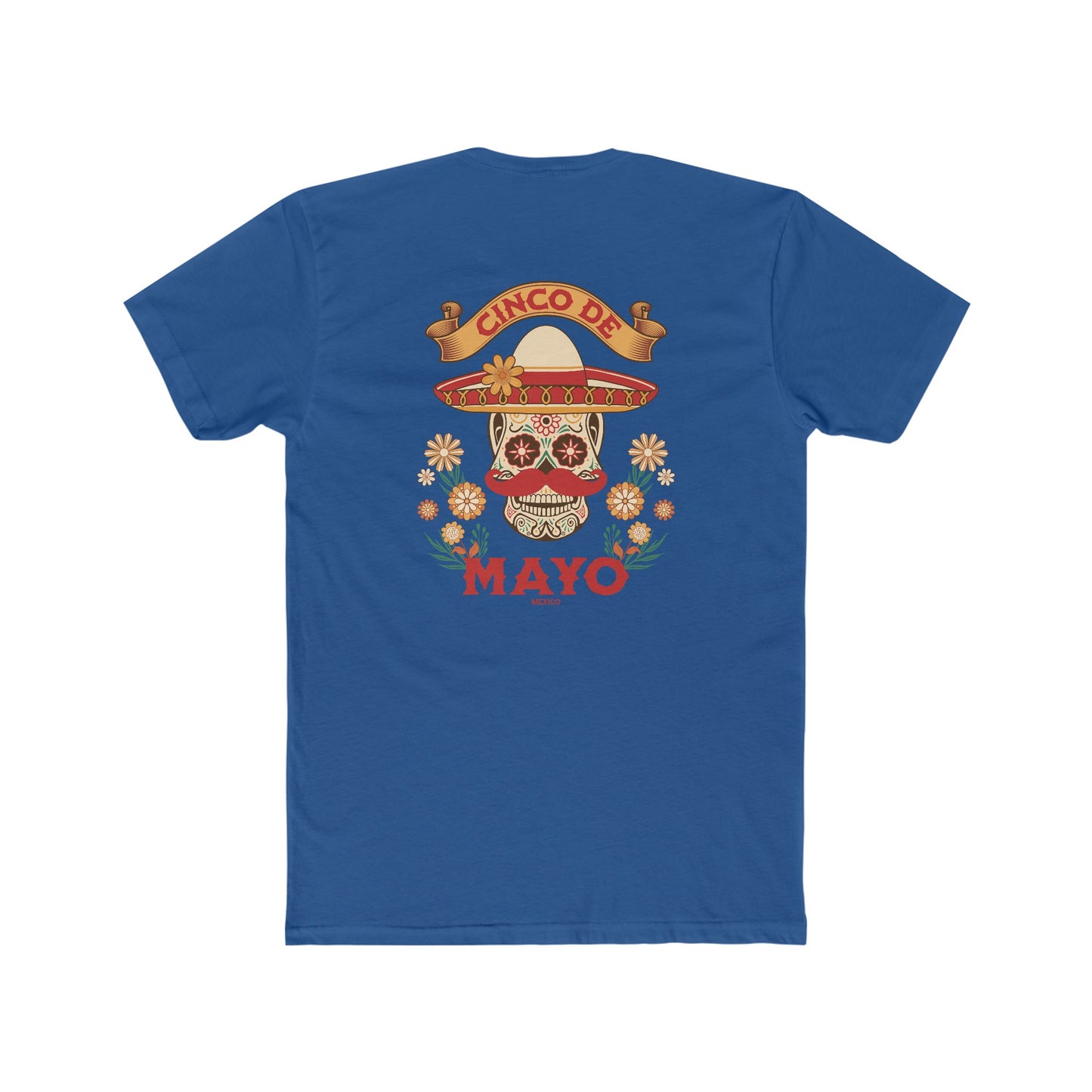 Mariachi Sugar Skull, Cinco de Mayo- Men's Cotton Crew Tee