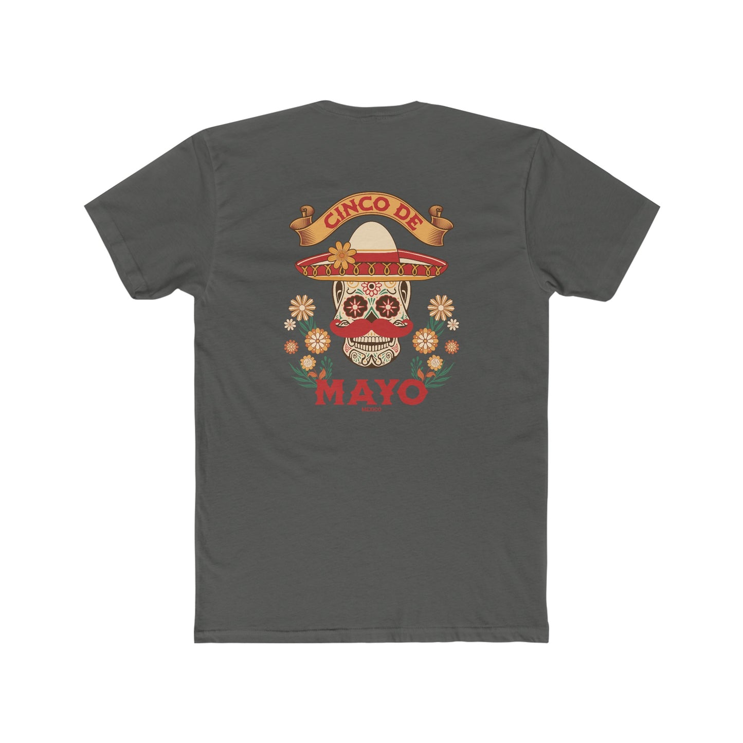 Mariachi Sugar Skull, Cinco de Mayo- Men's Cotton Crew Tee