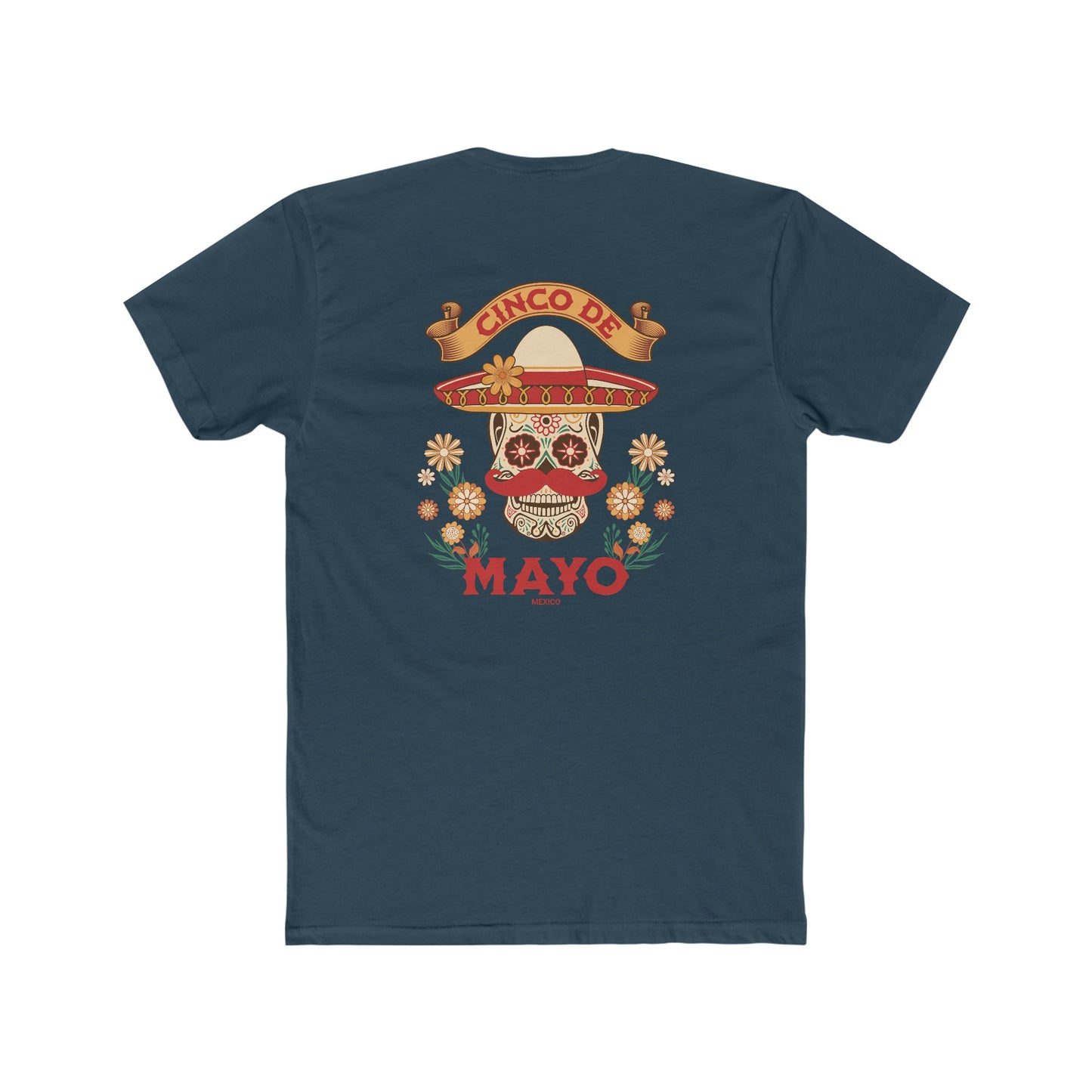 Mariachi Sugar Skull, Cinco de Mayo- Men's Cotton Crew Tee