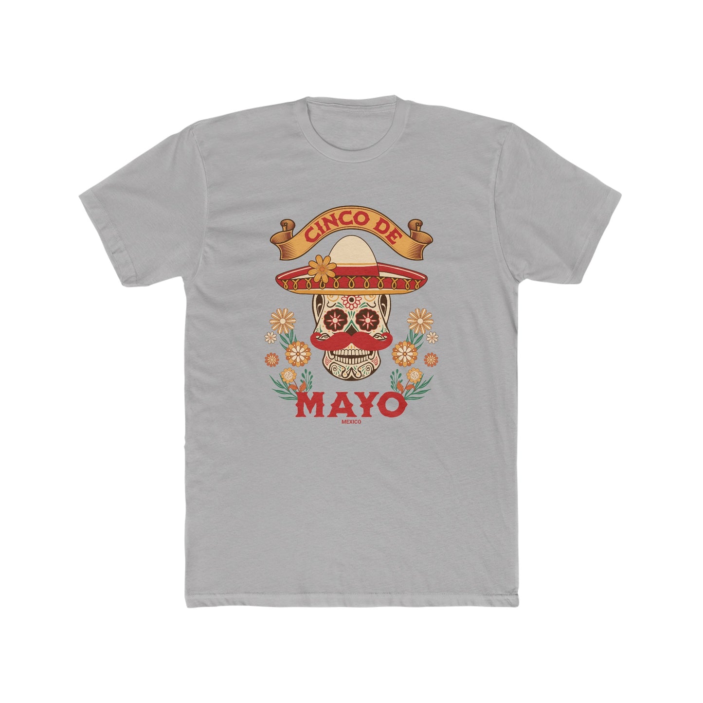Mariachi Sugar Skull, Cinco de Mayo- Men's Cotton Crew Tee
