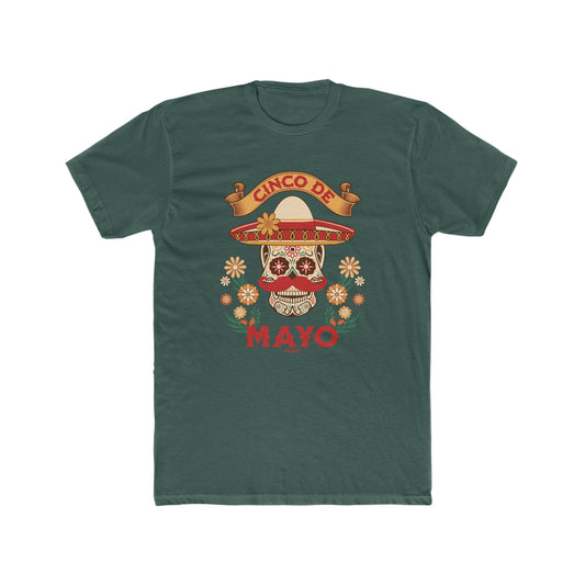 Mariachi Sugar Skull, Cinco de Mayo- Men's Cotton Crew Tee