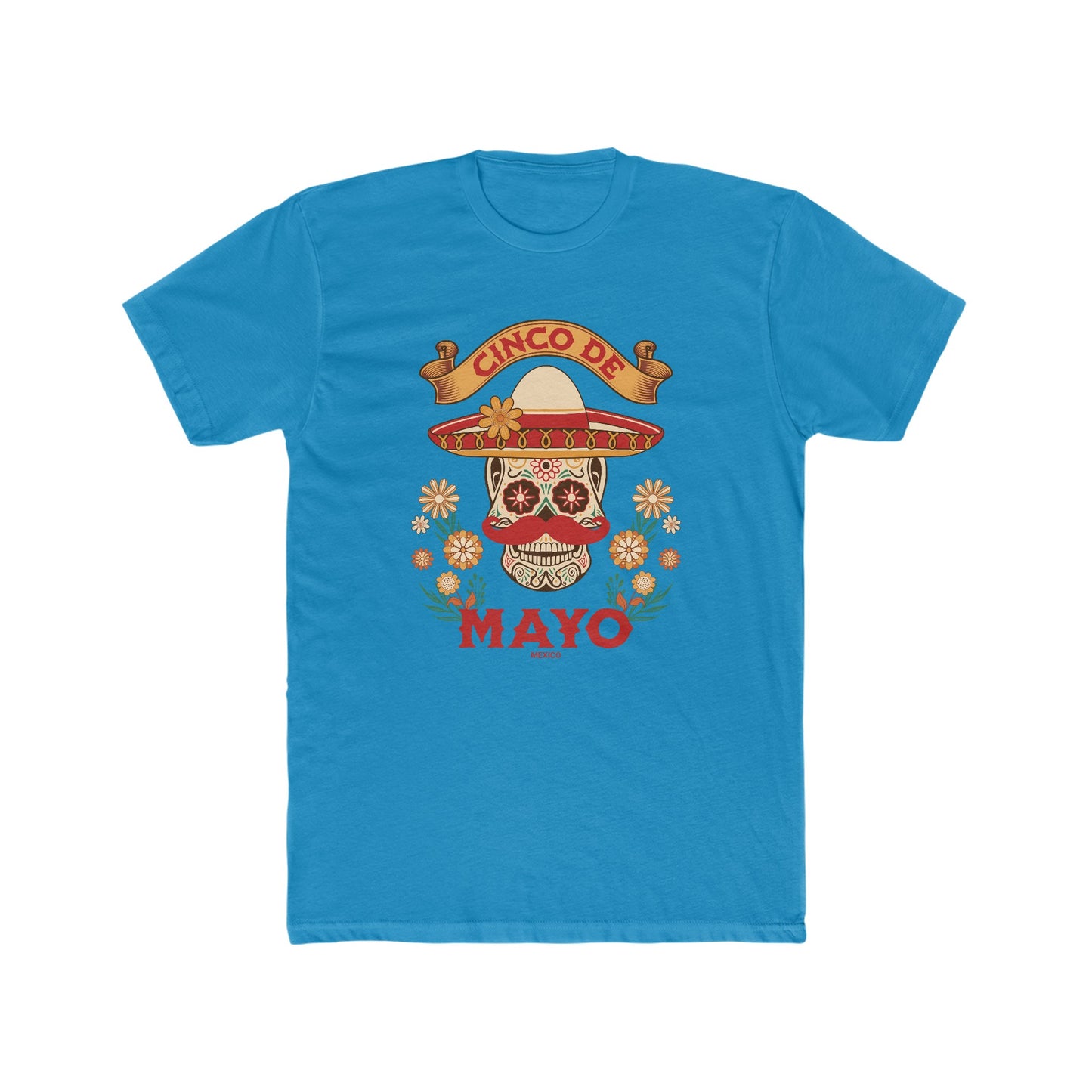 Mariachi Sugar Skull, Cinco de Mayo- Men's Cotton Crew Tee