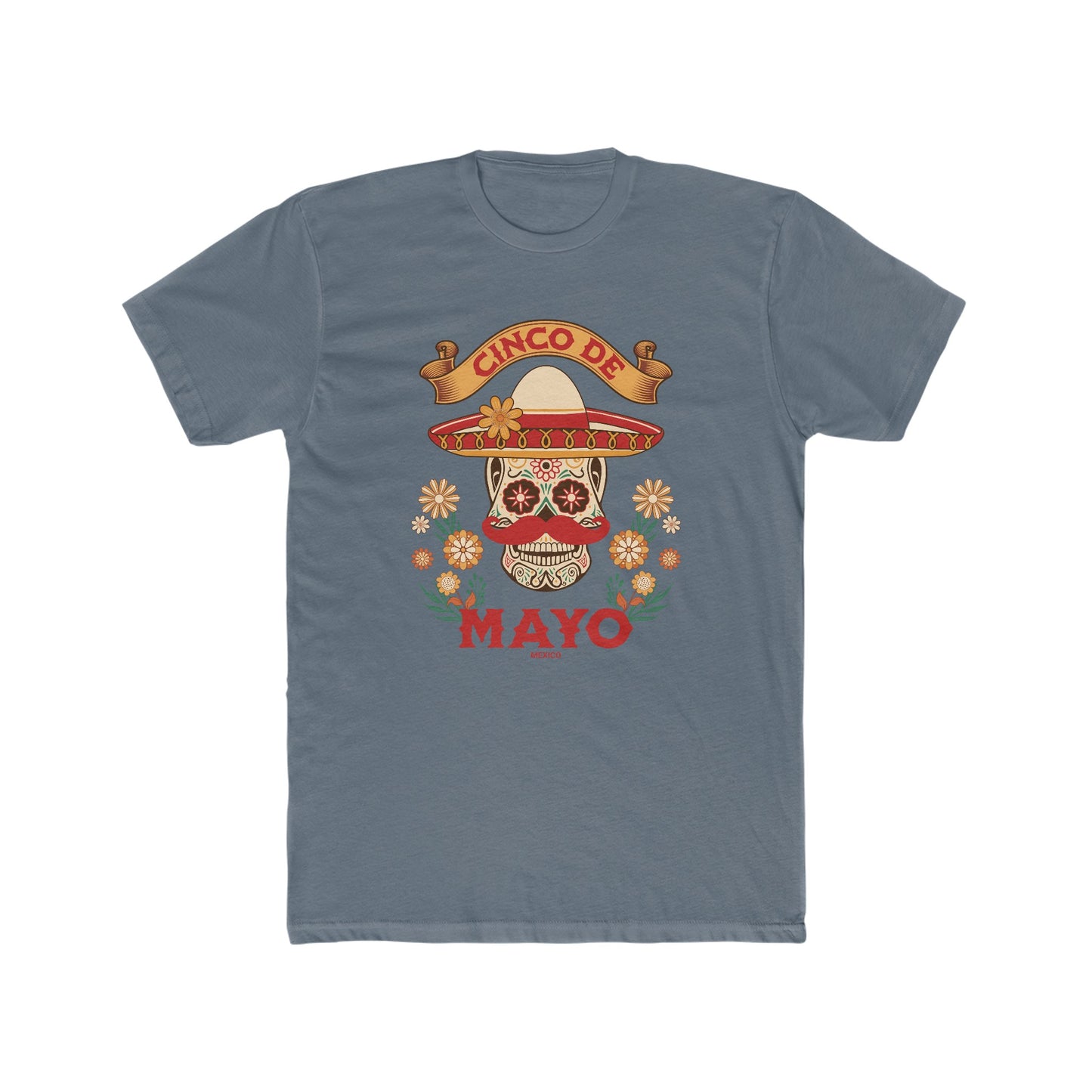 Mariachi Sugar Skull, Cinco de Mayo- Men's Cotton Crew Tee