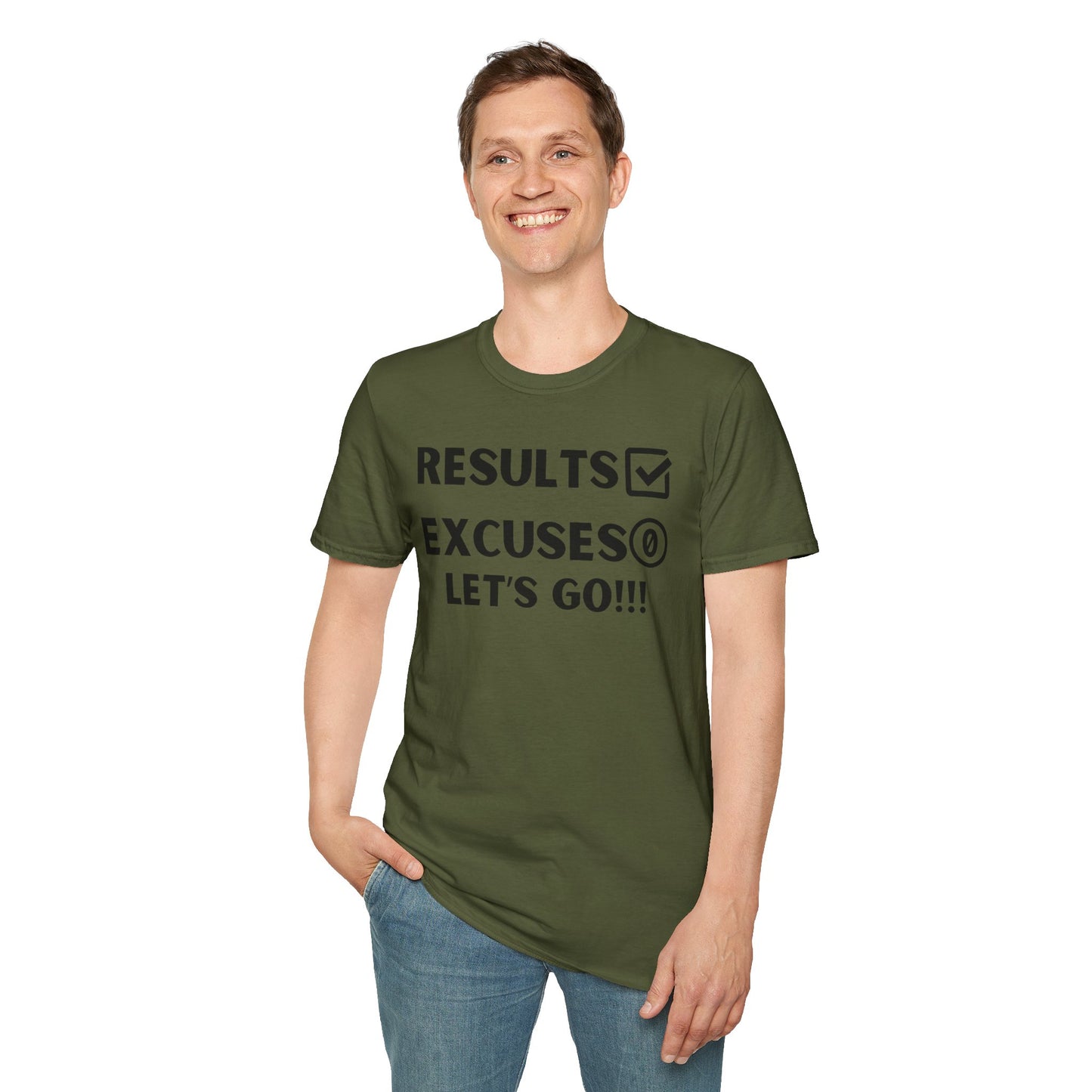 Results and zero excuses- Unisex Softstyle T-Shirt
