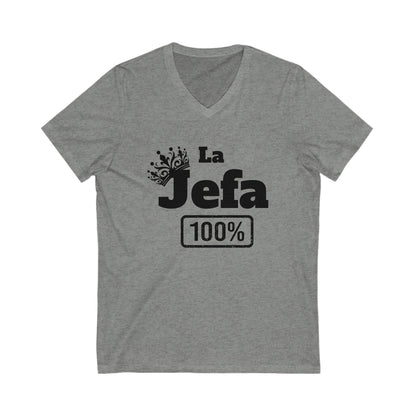 La Jefa- Unisex Jersey Short Sleeve V-Neck Tee