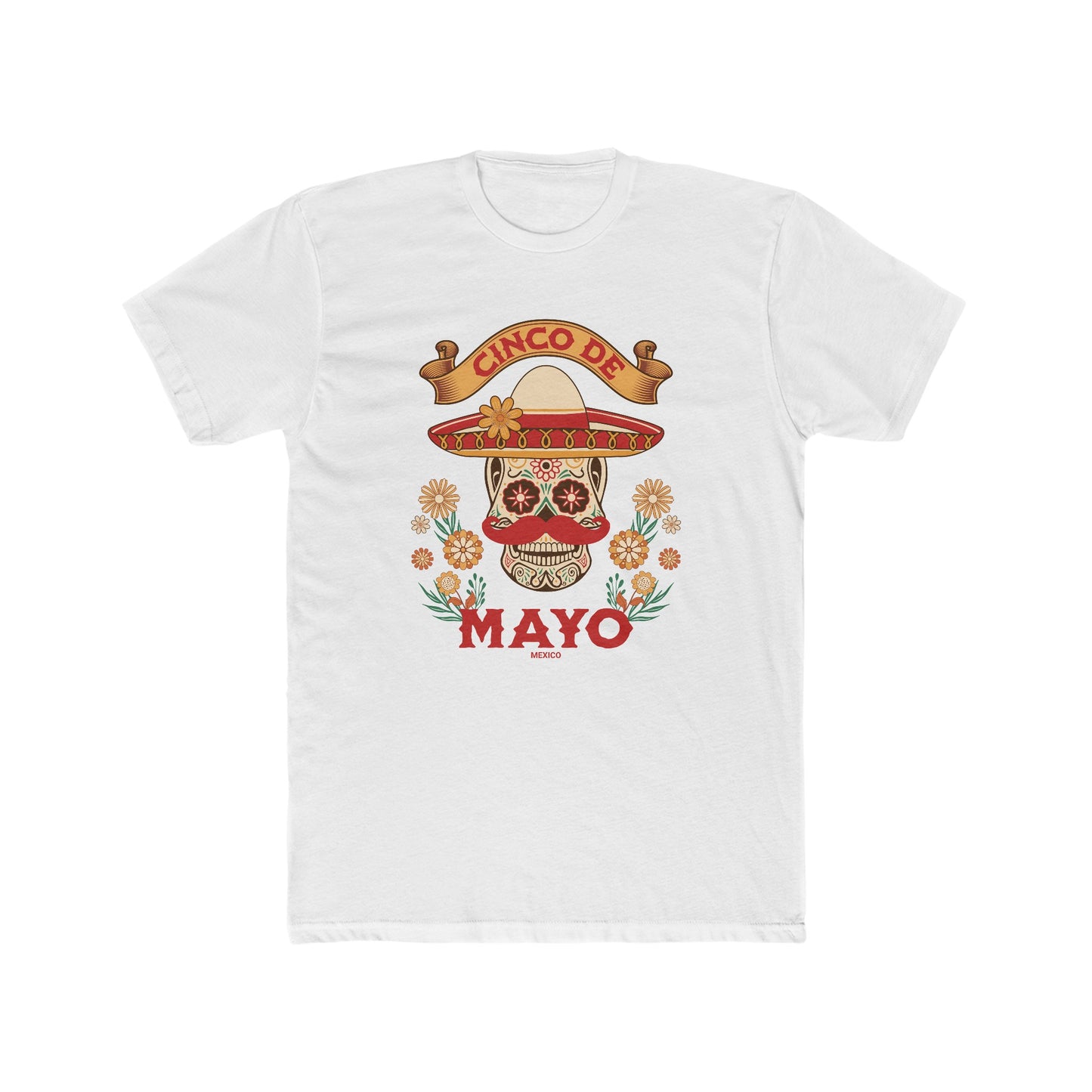 Mariachi Sugar Skull, Cinco de Mayo- Men's Cotton Crew Tee
