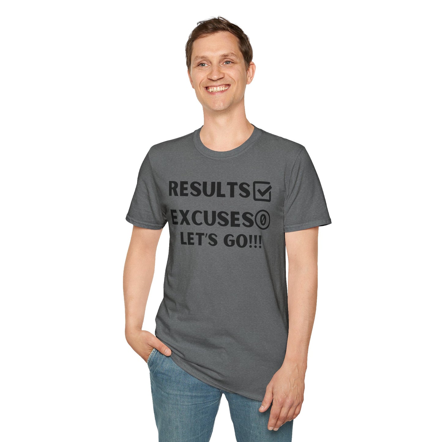 Results and zero excuses- Unisex Softstyle T-Shirt