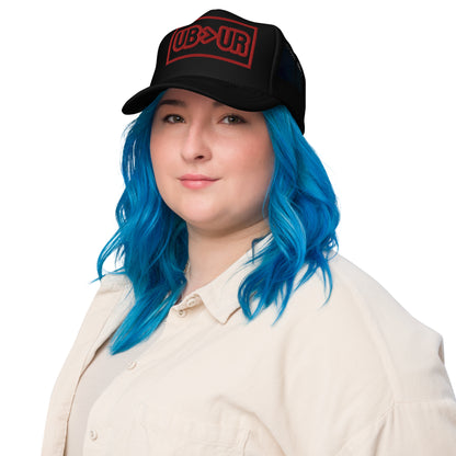 UB>UR-Foam trucker hat with Red/Black Letters