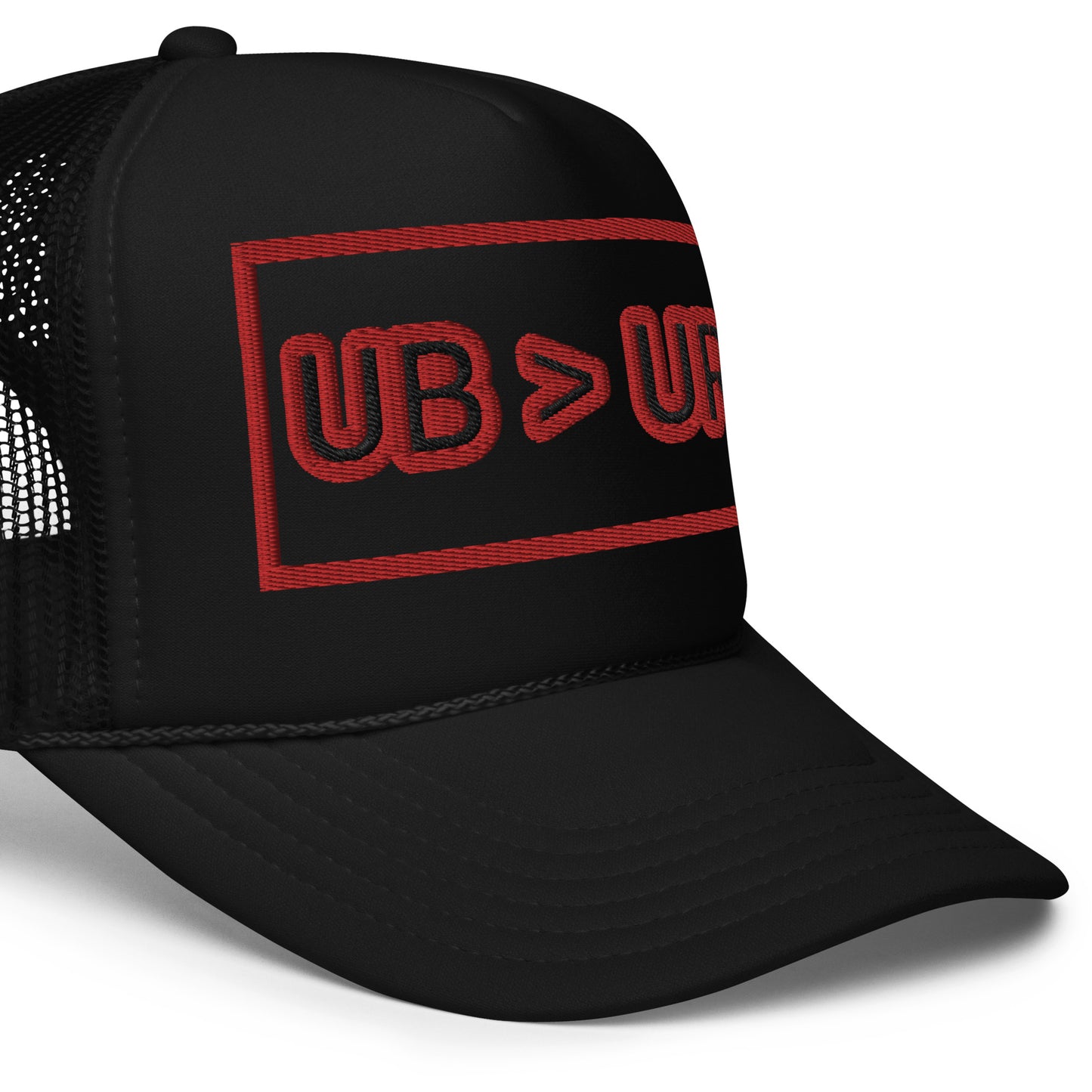 UB>UR-Foam trucker hat with Red/Black Letters