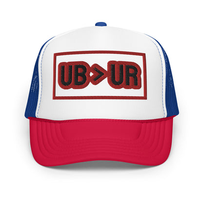 UB>UR-Foam trucker hat with Red/Black Letters